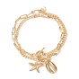 Anklets Sets, with Natural Pearl Beads, Brass Curb Chains & Paperclip Chains, 304 Stainless Steel Toggle Clasps & Pendants, Shell Shape & Starfish
