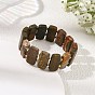 Natural Polychrome Jasper Picasso Stone Picasso Jasper Rectangle Tile Beaded Stretch Bracelets, Golden