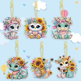 DIY Diamond Painting Animal Keychain Kits, Including Acrylic Rhinestones Bag, Diamond Sticky Pen, Tray Plate and Glue Clay