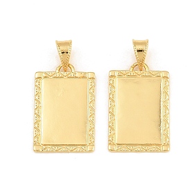 Pendentifs en laiton, rectangle avec bordure géométrique charmes, crémaillère plaquage, plaqué longue durée, sans plomb et sans cadmium