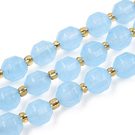 Natural White Chalcedony Beads Strands, with Seed Beads, Dyed, Faceted Bicone Barrel Drum