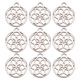 30шт. подвески из нержавеющей стали, полый, плоская круглая с подвеской в виде цветка