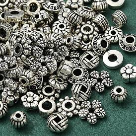 100Pcs 10 Style Tibetan Style Alloy Spacer Beads, Mixed Shapes