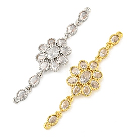 Brass Pave Clear Cubic Zirconia Flower Links Connector Charms, Long-Lasting Plated, Lead Free & Cadmium Free