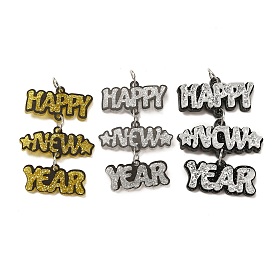 Resin Pendants, With Platinum Iron Loop & Giltter Power, Happy New Year Charm