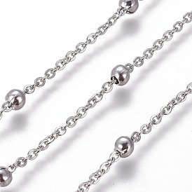 304 кабельные цепи из нержавеющей стали, спутниковые сети, с круглых бусин, пайки, с катушкой, Плоско-овальные