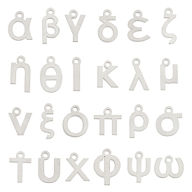 Unicraftale 48 pcs 24 styles 304 pendentifs en acier inoxydable, Style mat, alphabet grec, couleur inox