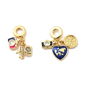 Латунные подвески из прозрачного кубического циркония в европейском стиле, без кадмия и без свинца, подвески с большими отверстиями и цветной эмалью, реальный 18 k позолоченный