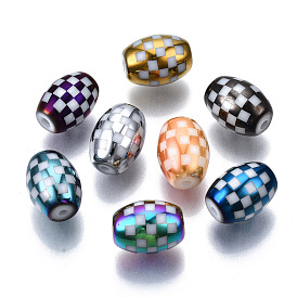 Electroplate Glass Beads, Barrel with Grid Pattern