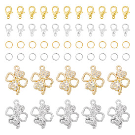 Наборы для изготовления кулонов своими руками, В комплект входят 30 подвески из сплава в форме клевера со стразами., 200 шт. 304 открытые соединительные кольца из нержавеющей стали, 30 застежки-клешни из цинкового сплава