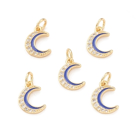Eco-Friendly Brass Micro Pave Cubic Zirconia Charms, Enamel Moon, with Jump Ring, Lead Free & Cadmium Free