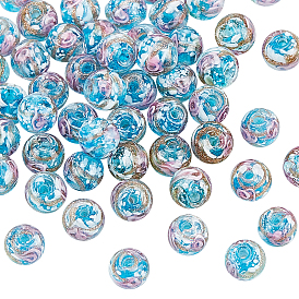 50шт. бусины ручной работы из золотого песка в технике лэмпворк, со цветком внутри , круглые