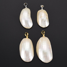 Shell Pendants, with Brass Findings, Irregular Oval