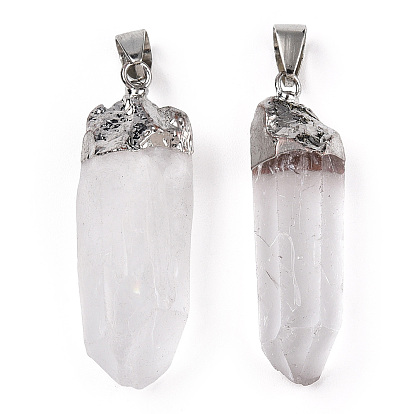 Electroplate Natural Quartz Pendants, with Brass Findings, Platinum