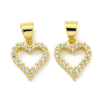 Rack Plating Brass Micro Pave Clear Cubic Zirconia Pendant, Cadmium Free & Lead Free, Long-Lasting Plated, Heart