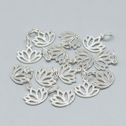 925 Sterling Silver Charms, with Jump Ring, with 925 Stamp, Lotus