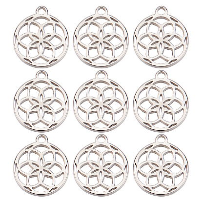 30шт. подвески из нержавеющей стали, полый, плоская круглая с подвеской в виде цветка