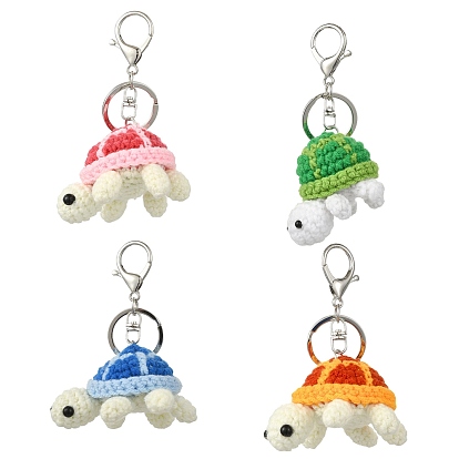 4 Stück 4 Stile gehäkelte Garnanhänger Schlüsselanhänger, Schildkröte, mit Schlüsselringen und Verschlüssen aus Zinklegierung