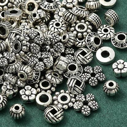 100Pcs 10 Style Tibetan Style Alloy Spacer Beads, Mixed Shapes