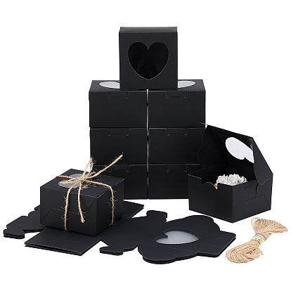 20pcs boîtes de boulangerie carrées en papier et carton, avec 1 faisceau de corde de jute, chaîne de jute, pour mini gâteau, gâteau, biscuit