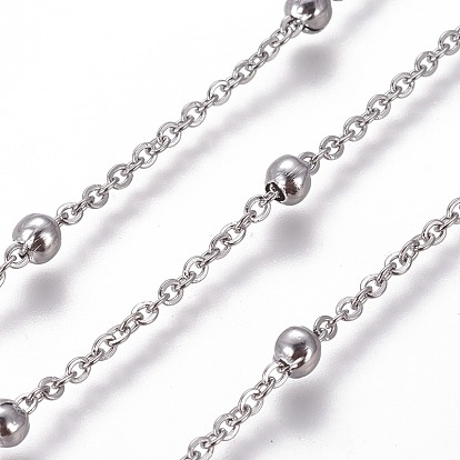 304 кабельные цепи из нержавеющей стали, спутниковые сети, с круглых бусин, пайки, с катушкой, Плоско-овальные