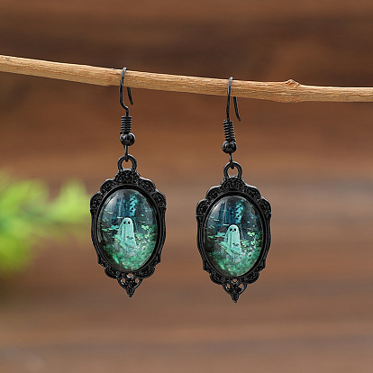 Серьги-подвески из цинкового сплава и стекла, овальные, чёрные