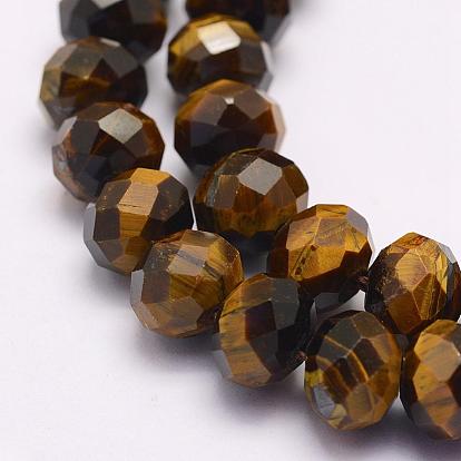Natural Yellow Tiger Eye Beads Strands, Faceted, Rondelle