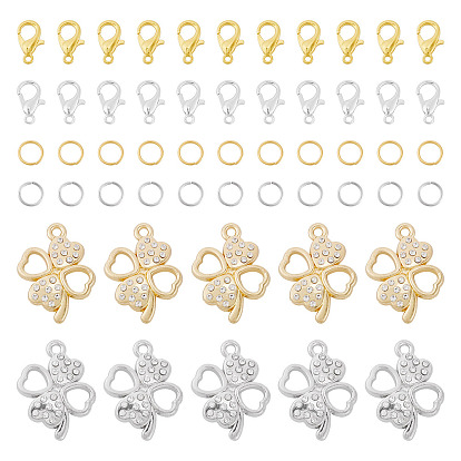Наборы для изготовления кулонов своими руками, В комплект входят 30 подвески из сплава в форме клевера со стразами., 200 шт. 304 открытые соединительные кольца из нержавеющей стали, 30 застежки-клешни из цинкового сплава