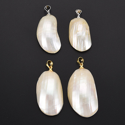 Shell Pendants, with Brass Findings, Irregular Oval