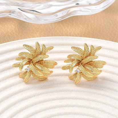 Серьги-гвоздики в форме цветка из латуни с прозрачным кубическим цирконием, без никеля 