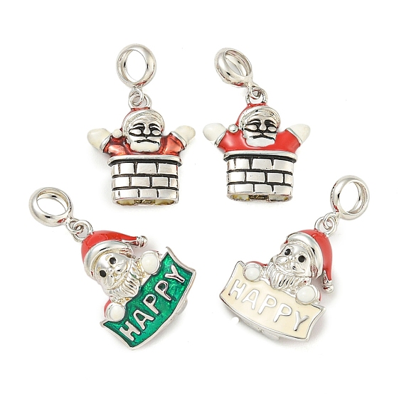 Родиевое покрытие 925 стерлинговое серебро эмаль рождественские европейские подвески, подвески Санта-Клауса с большими отверстиями, платина