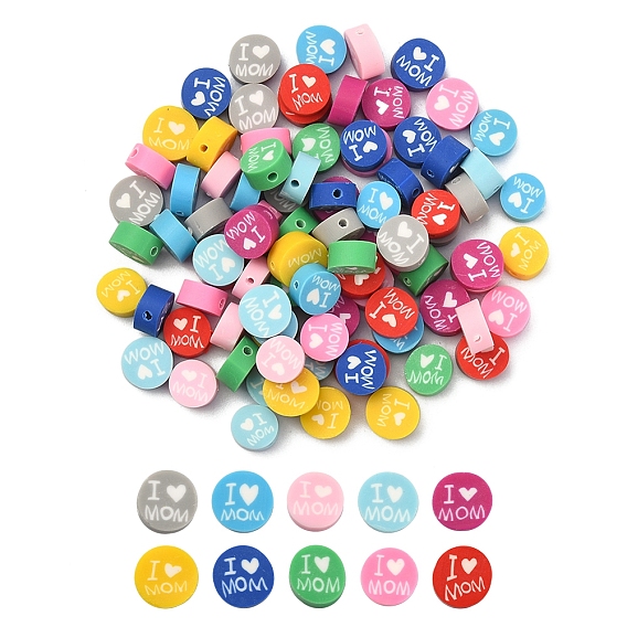 100 шт 10 цвета бусины из полимерной глины ручной работы, тема дня матери, плоский круг со словом я люблю маму
