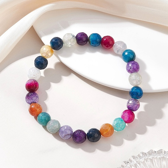 Браслеты из натуральных бусин агата «вены дракона» окрашенные и нагретые для женщин, круглые, граненые