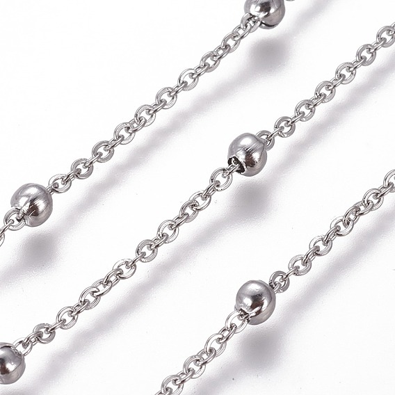 304 кабельные цепи из нержавеющей стали, спутниковые сети, с круглых бусин, пайки, с катушкой, Плоско-овальные