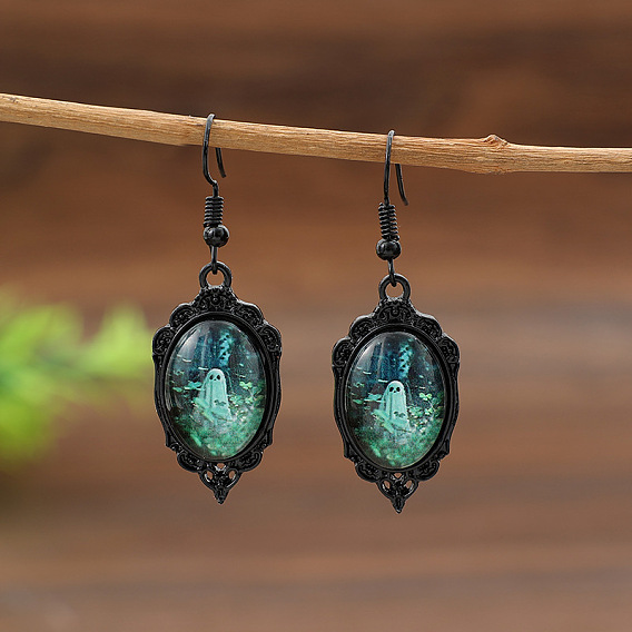 Серьги-подвески из цинкового сплава и стекла, овальные, чёрные