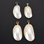 Shell Pendants, with Brass Findings, Irregular Oval