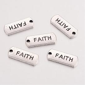 Tibétain rectangle en alliage de style avec Word pendentifs religieux, pendentifs à message inspirant, sans cadmium et sans plomb, 8x21x2mm, trou: 2 mm, environ 555 pcs / 1000 g