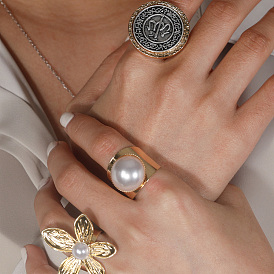 Преувеличенные широкие кольца из цинкового сплава с имитацией жемчуга в европейском и американском стиле