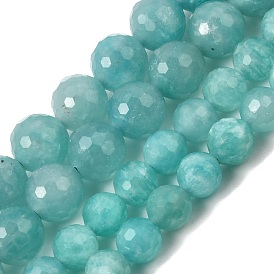 Natural Amazonite Beads Strands, Faceted(128 Facets), Round