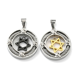 Ion Plating(IP) 304 Stainless Steel Pendants, Flat Round with Star of David