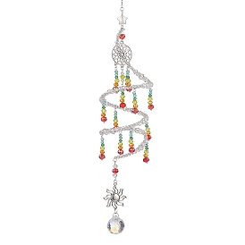 Glass Beaded Pendant Decoration, Alloy Sun & Round Tassel for Garden Outdoor Hanging Ornaments