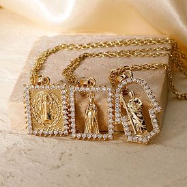 Блестящие латунные микропаве прозрачные кубические цирконии винтажные статуэтки подвески ожерелья, элегантные украшения