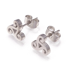 304 Stainless Steel Stud Earrings, with Ear Nuts, Triangle
