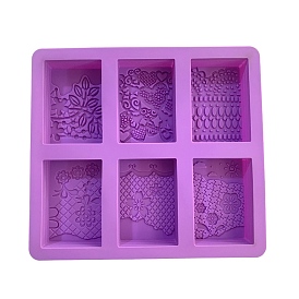 6 Cavities Food Grade Silicone Soap Molds, for Handmade Massage Bar Soap Making, Rectangle with Flower Pattern