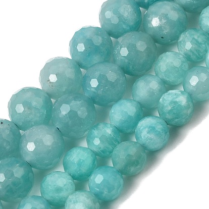 Natural Amazonite Beads Strands, Faceted(128 Facets), Round