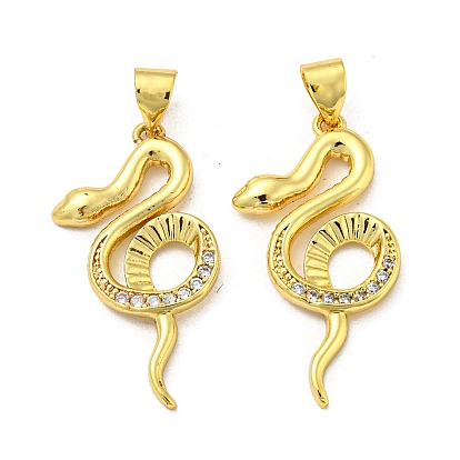 Real 18K Gold Plated Brass Pendants, with Clear Cubic Zirconia, Snake Charms