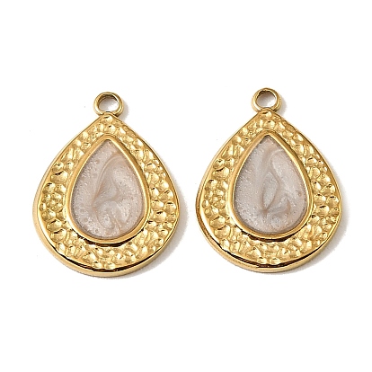 304 Stainless Steel Enamel Pendants, Teardrop Charms, Real 18K Gold Plated, Ion Plating(IP)
