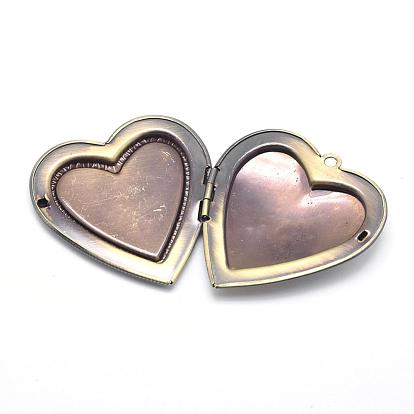 Brass Locket Pendants, Photo Frame Charms for Necklaces, Nickel Free, Heart