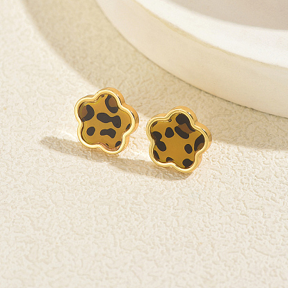 Серьги-гвоздики из нержавеющей стали ко Дню святого Валентина, цветок с леопардовой печатью, реальный 18 k позолоченный