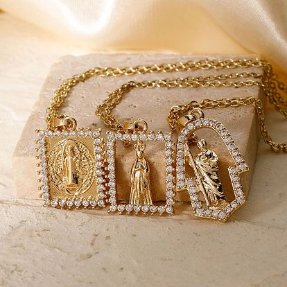 Блестящие латунные микропаве прозрачные кубические цирконии винтажные статуэтки подвески ожерелья, элегантные украшения